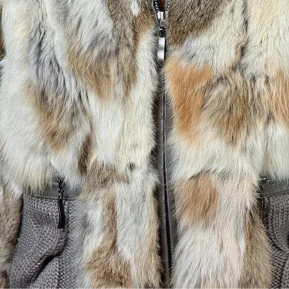 Rabbit Fur and Cable Knit Cardigan Jacket with Hood - Picture 8 of 15